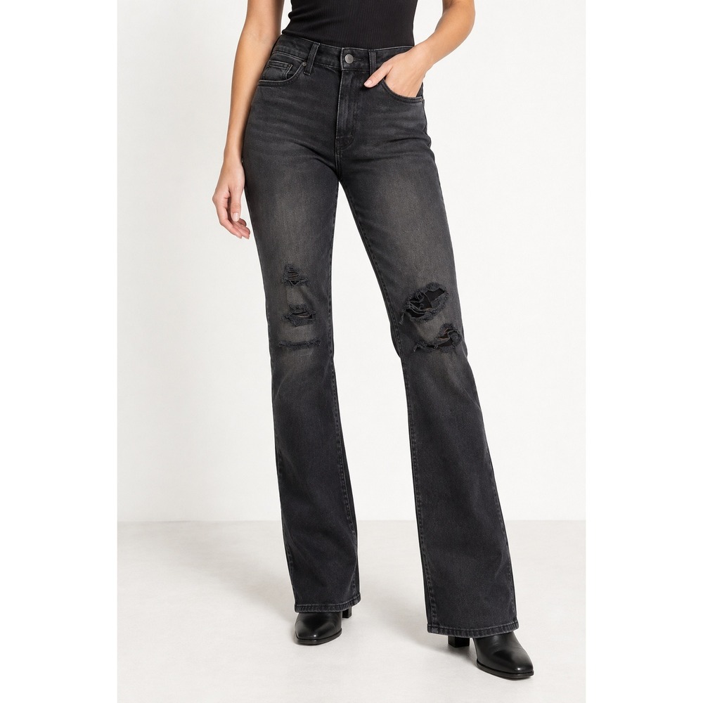 Arizona Jean Co Jeans Women 7 Tall Black High Rise Bootcut Distressed NWT